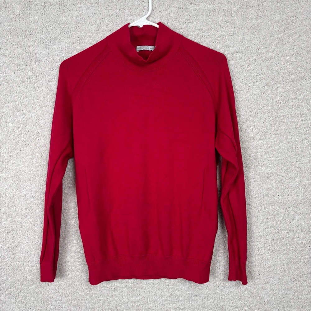 Peter Milar Sweater Womens Med Red‎ Mock Neck Long Sleeve Embroidered Logo